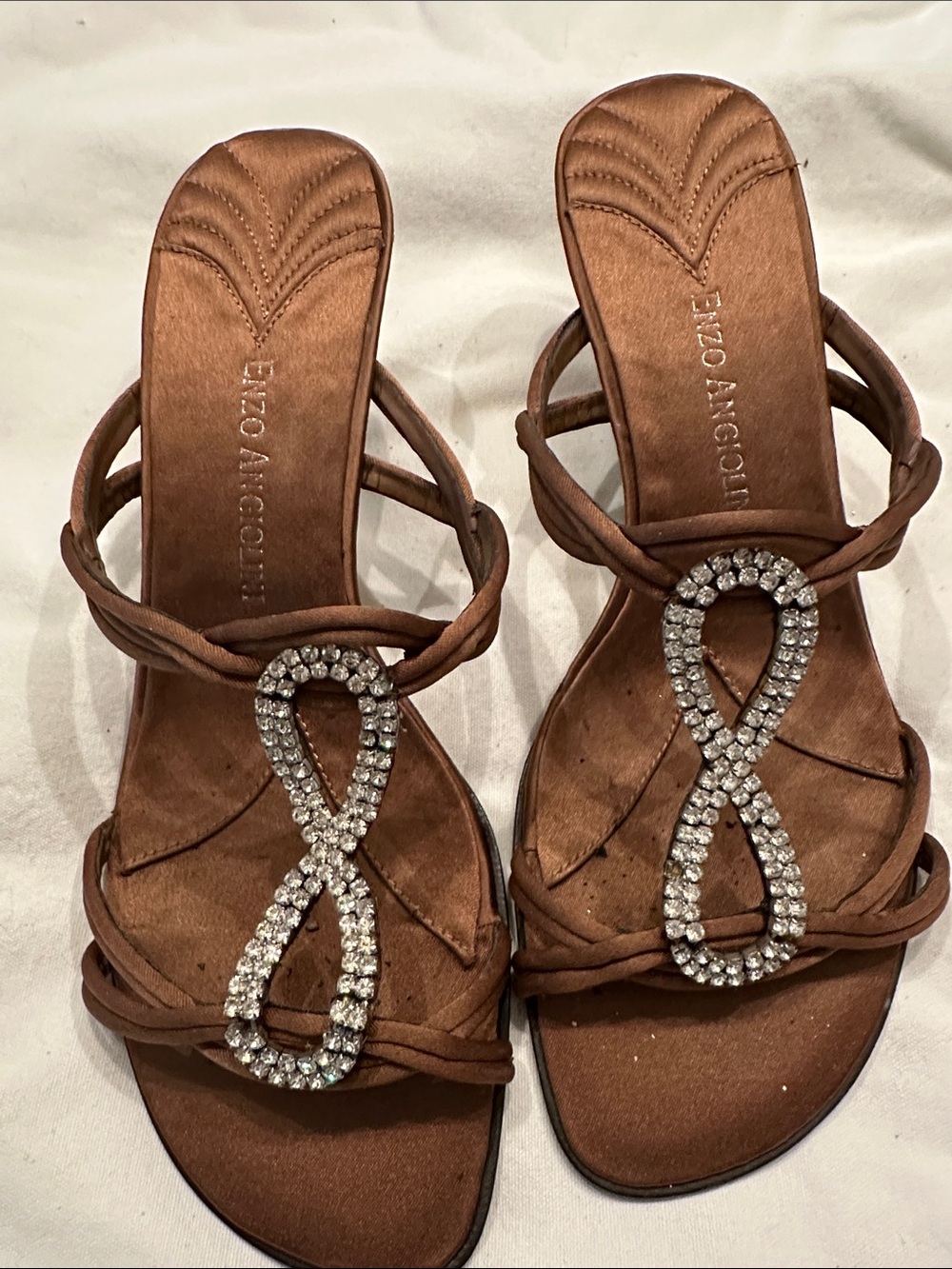 Enzo Angiolini Brown Crystal Loop Strappy Slide Heels